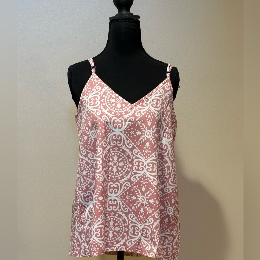 Women's Pink Patterned Adjustable Tank Top